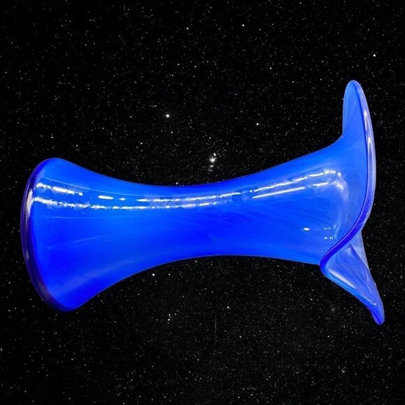 Vintage Art Glass Jack In The Pulpit Blue Swirl Vase Hand Blown 9”T 7”W - Picture 8 of 12